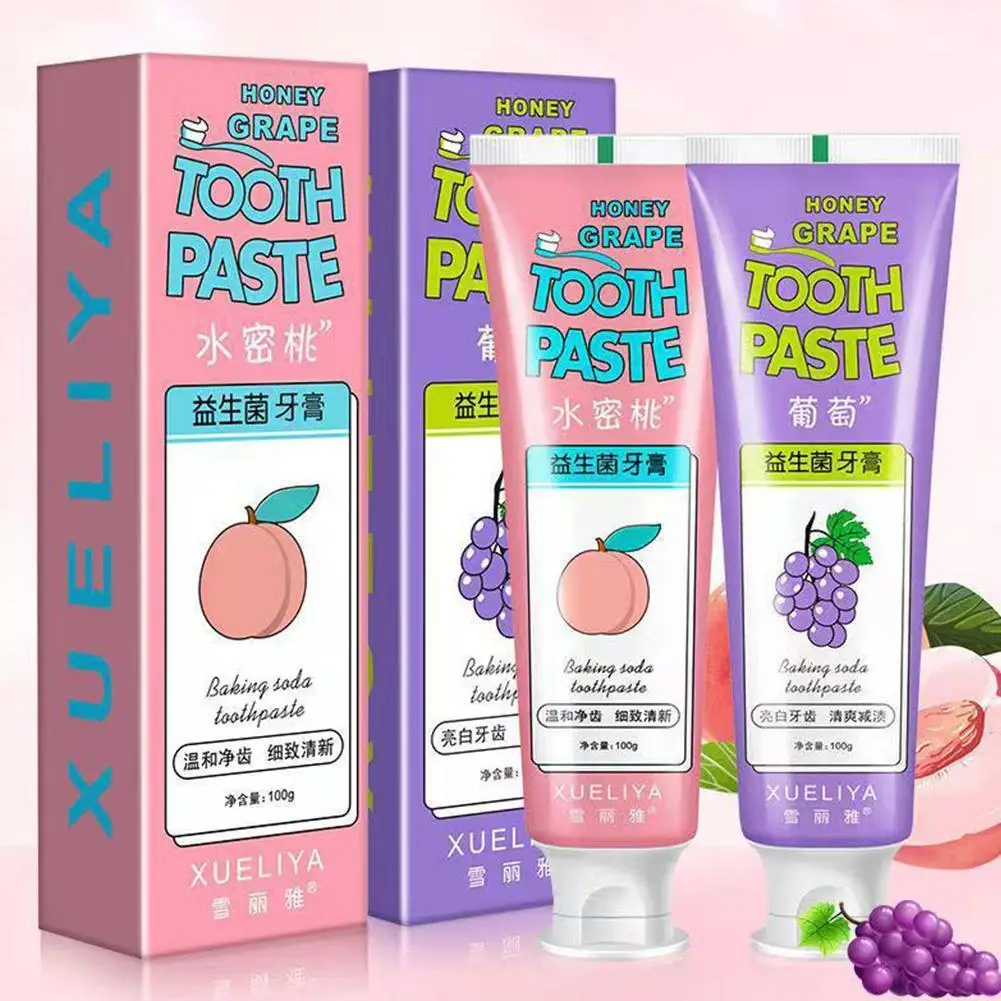 

100g Probiotic Toothpaste Fruit Juicy Peach Grape Flavor To Yellow Tartar Brightening Bad Breath Refreshing Mouth Toothpaste