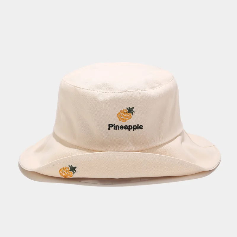 

Весенне-летняя новая Рыбацкая шляпа с вышивкой в виде фруктов, женская шляпа, черный солнцезащитный козырек