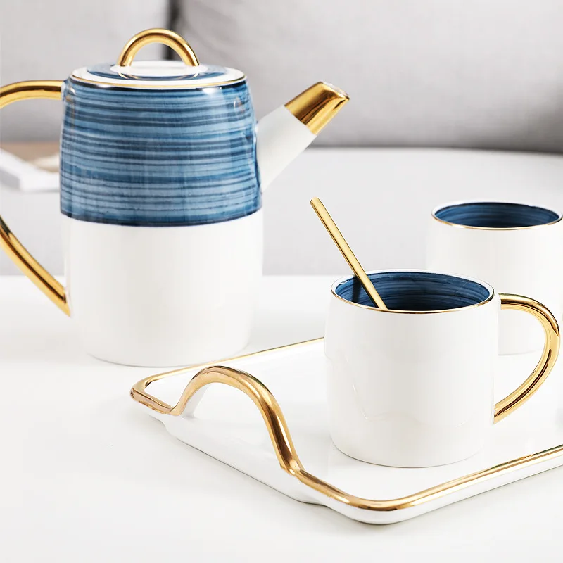 

Nordic ceramic creative coffee cup set restaurant family living room afternoon tea set flower tea cup kettle