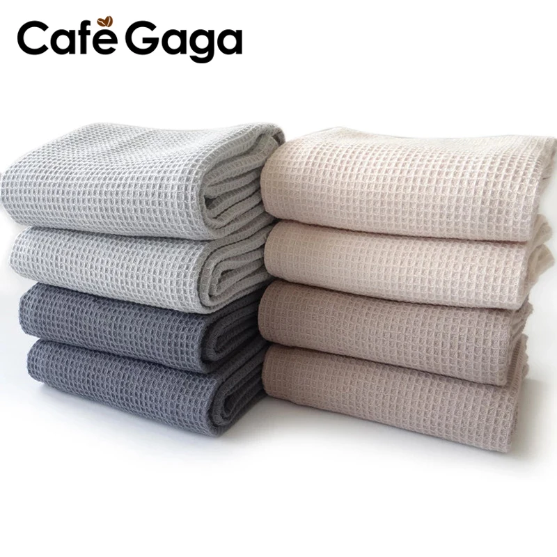 

2021 New Japanese Waffle Tea Towel Pure Color Cotton Absorbent Kitchen Napkin Coffee Bar Superfine Fiber Cleaning Towel 45*65cm