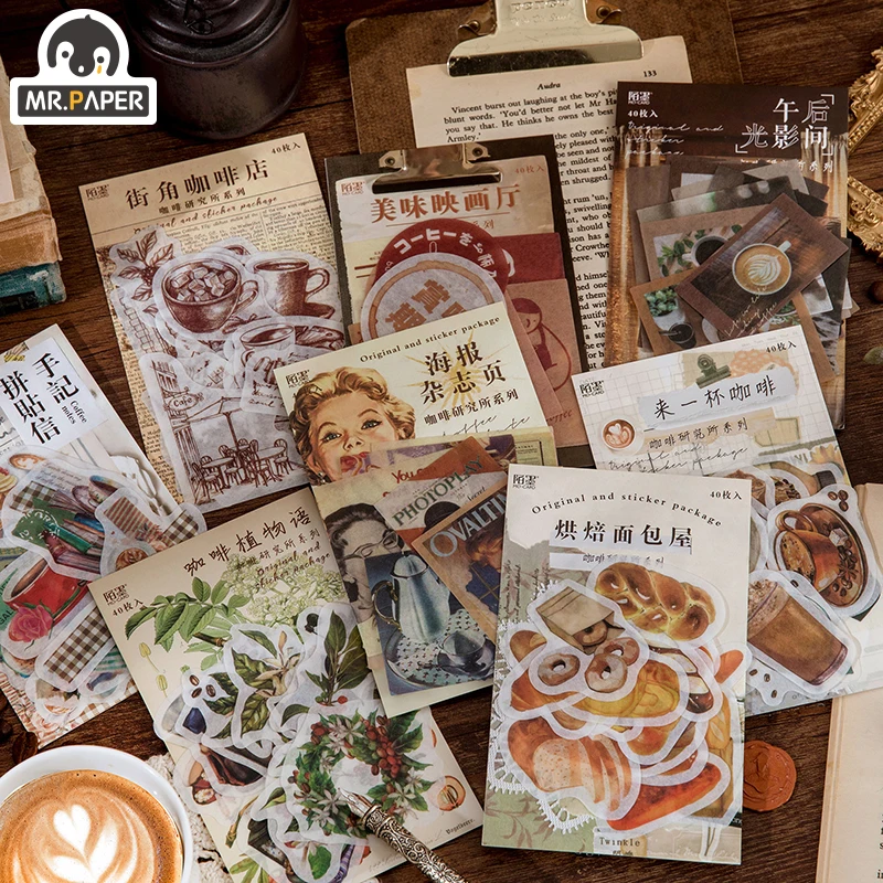 Mr.Paper 8 Design Coffee Research Institute Series Retro Mini Washi Paper Sticker Decoration DIY Handbook Sticker Material