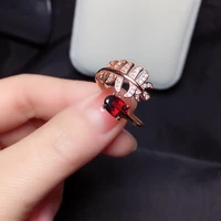 fashion silver feather ring for daily wear 5mm 7mm natural garnet ring solid 925 silver garnet jewelry