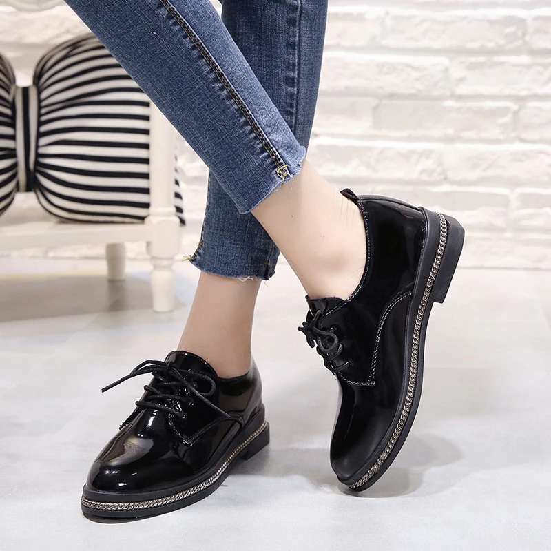 

Женские туфли-оксфорды из однотонной кожи, повседневная обувь на платформе, на шнуровке, на толстой подошве, со стразами, осень-весна