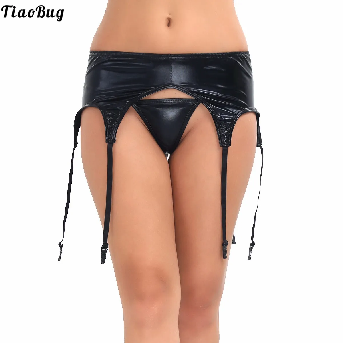 

TiaoBug черные женские подвязки для носков из лакированной кожи