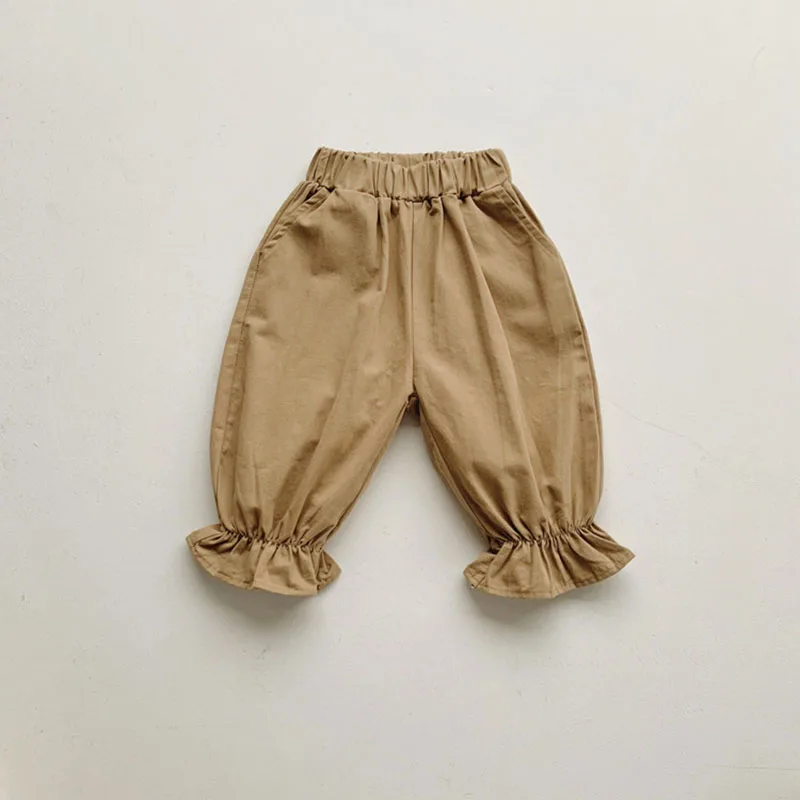 

2021 Spring New Kids Pants Korean Calf Length For Boys And Girls Khaki Loose Pants