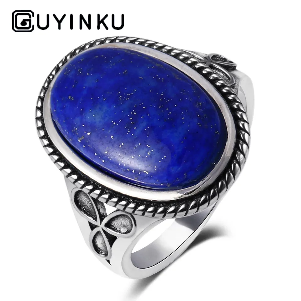 Lapis GUYINKU натуральный лунный камень кольца с драгоценными камнями Твердые 925 пробы серебряные ювелирные изделия для женщин романтические винтажные вечерние ювелирные изделия - Цвет камня: Lapis