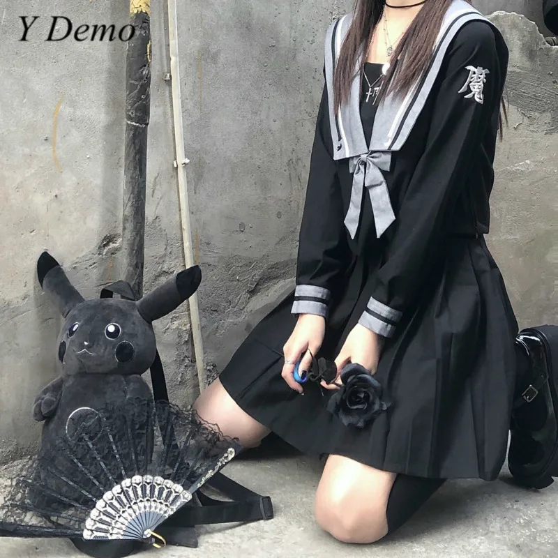 Женская юбка в японском стиле преппи рубашка с бантом трапециевидная темный