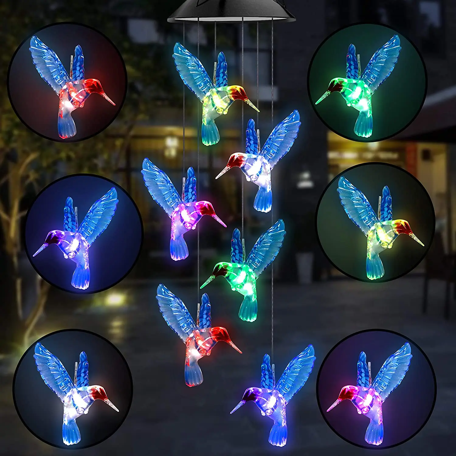 

LED Solar Wind Chime Crystal Ball Hummingbird Wind Chime Light Color Changing Waterproof Hanging Solar Light For Home Garden