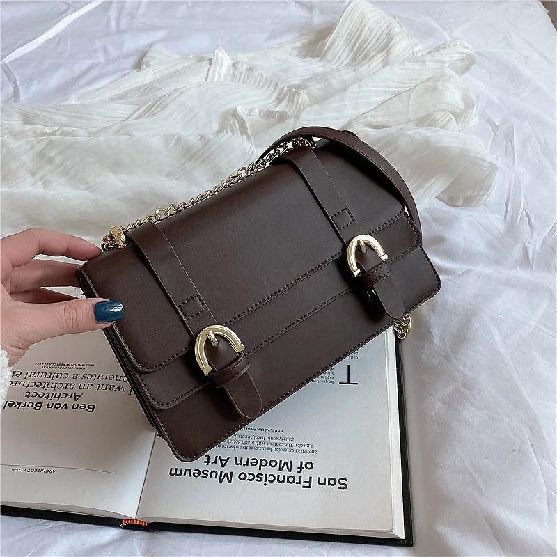 

High Quality 2021 New Trendy Fashion Ladies Casual All-match Chain Messenger Shoulder Bag Texture Leather Small Square Bag Women