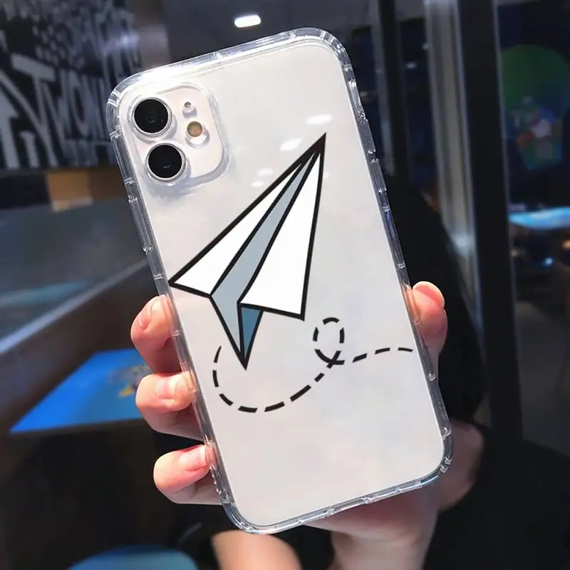 

paper airplane Childhood flying cute Phone Case Transparent for Clear iPhone 11 12 mini pro 8 7 6 6S XS MAX Plus X 5S SE 2020 XR