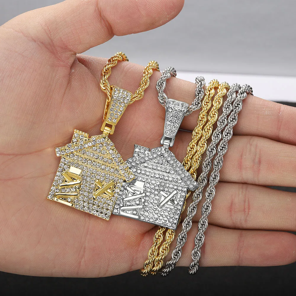 Ожерелье с кулоном в форме дома стразы кубинские звенья модное ожерелье стиле