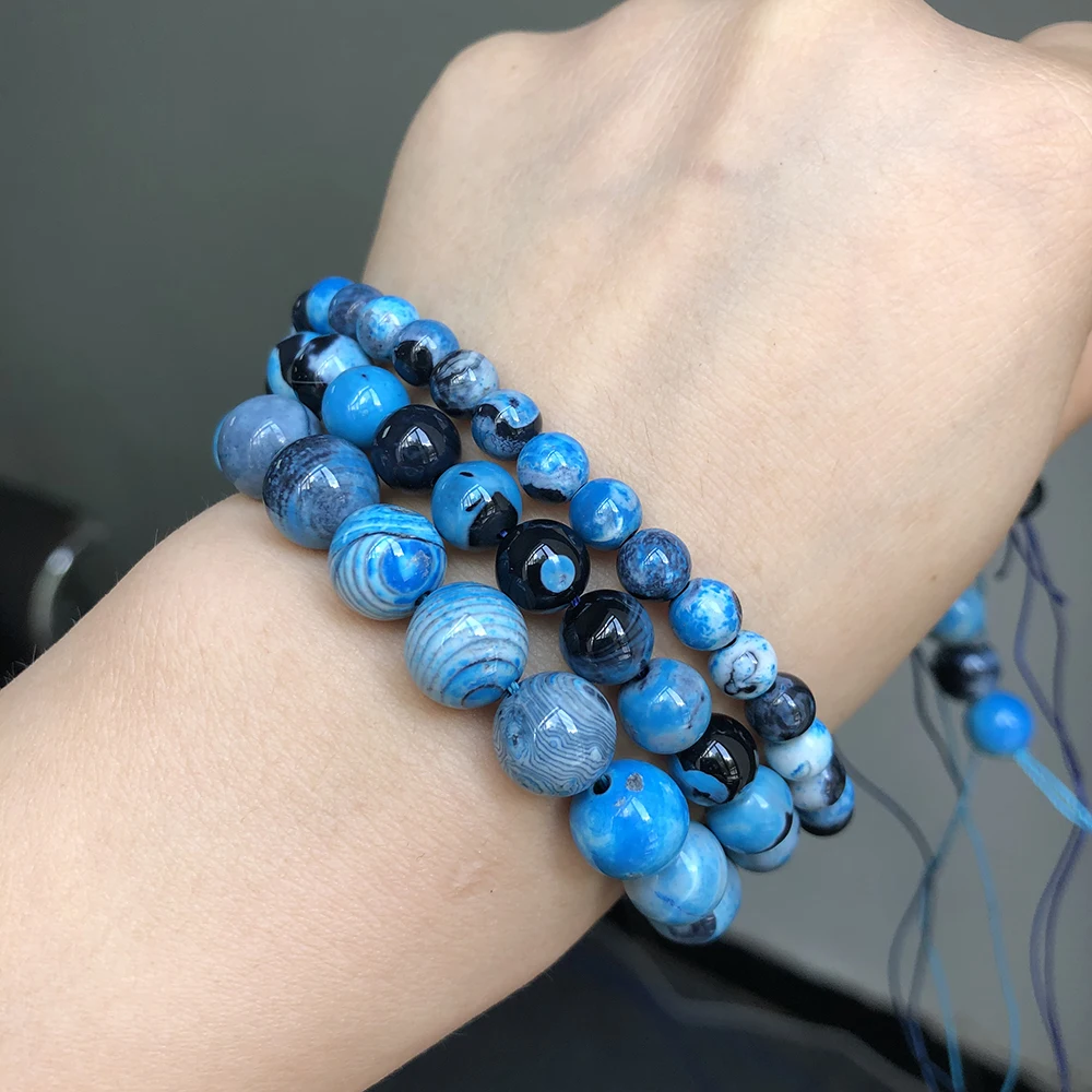 Бусины Из Натурального синего огненного агата круглые бисеры россыпью с