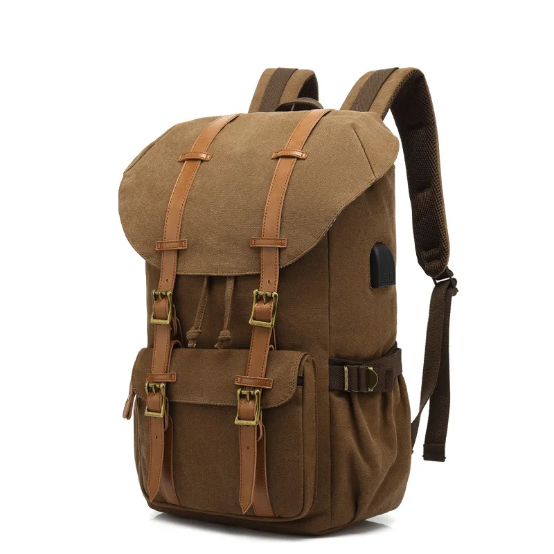Canvas backpack outdoor multifunctional usb backpack men and women bag large capacity retro travel backpack