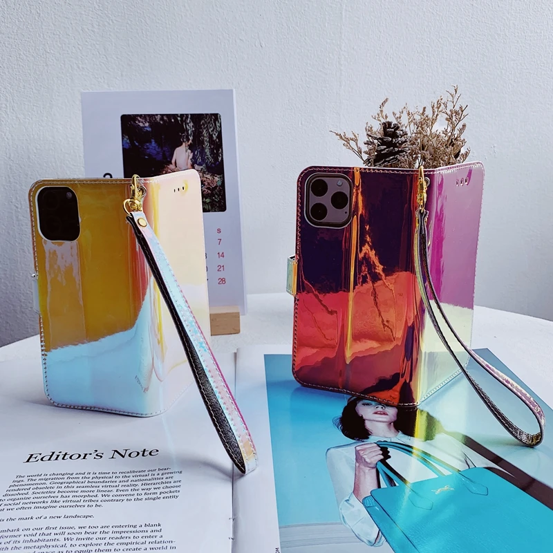 Голографический флип кошелек мягкий кожаный чехол из ТПУ для Samsung Galaxy S8 S9 S10 S10e S20