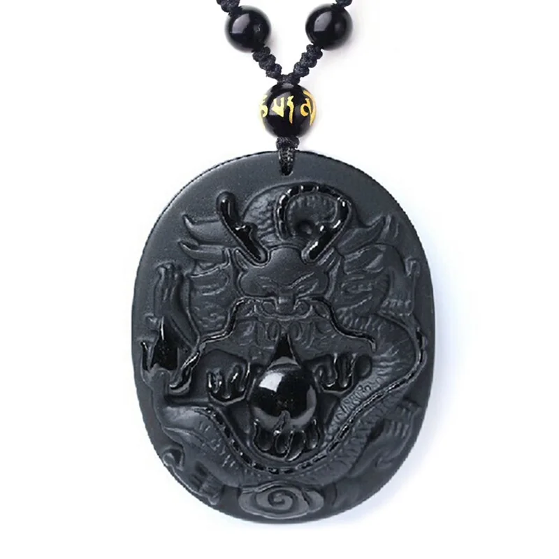 

Black Obsidian Sun Dragon Necklace Pendant Lucky Amulet Jewelry Black Lucky Jewelry