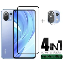 4-in-1 For Xiaomi Mi 11 Lite Glass For Mi 11 Lite Protective Glass Full Glue Cover HD Screen Protector For Mi 11 Lite Lens Glass