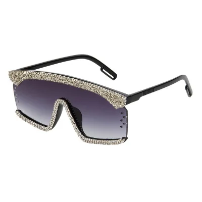 

New conjoined sunglasses integrated goggles hand drill shiny gravel Pearl colorful sunglasses for men and women