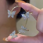Золотые и серебряные металлические клипсы-бабочки для ушей без пирсинга для женщин, сверкающие циркониевые клипсы для ушей, серьги-каффы, свадебные украшения