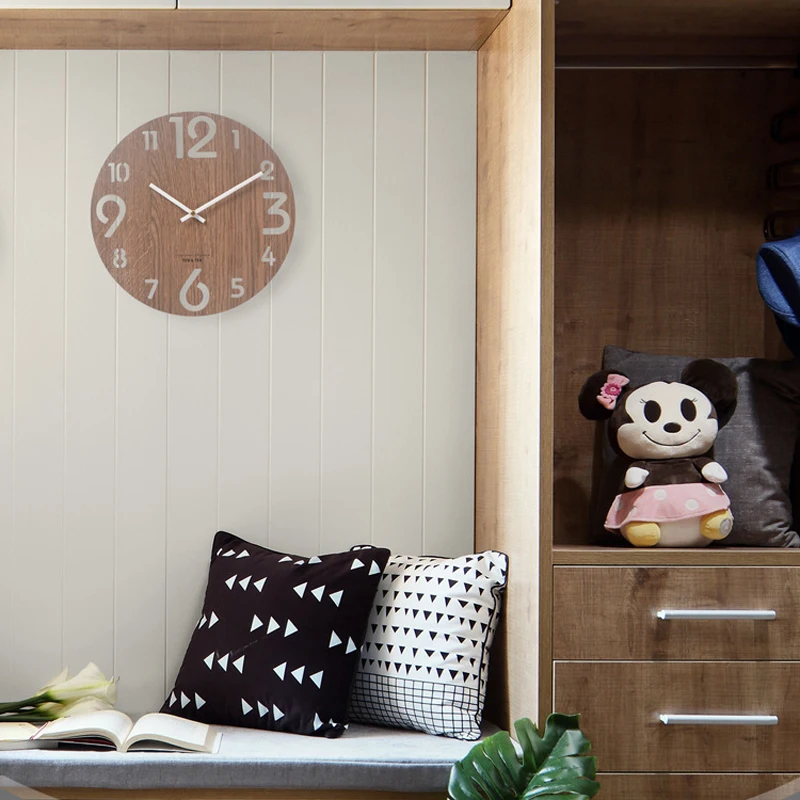 Wooden 3D Wall Clock Modern Design Nordic Brief Living Room Decoration Kitchen Art Hollow Watch Home Decor 12 inch | Дом и сад