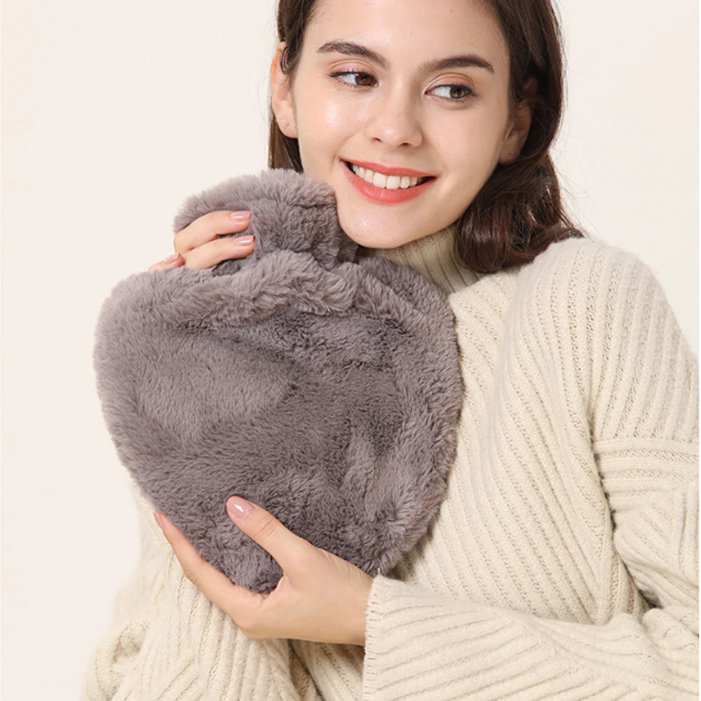 1000 мл бутылка для горячей воды из ПВХ в форме сердца с коралловым фланелевым