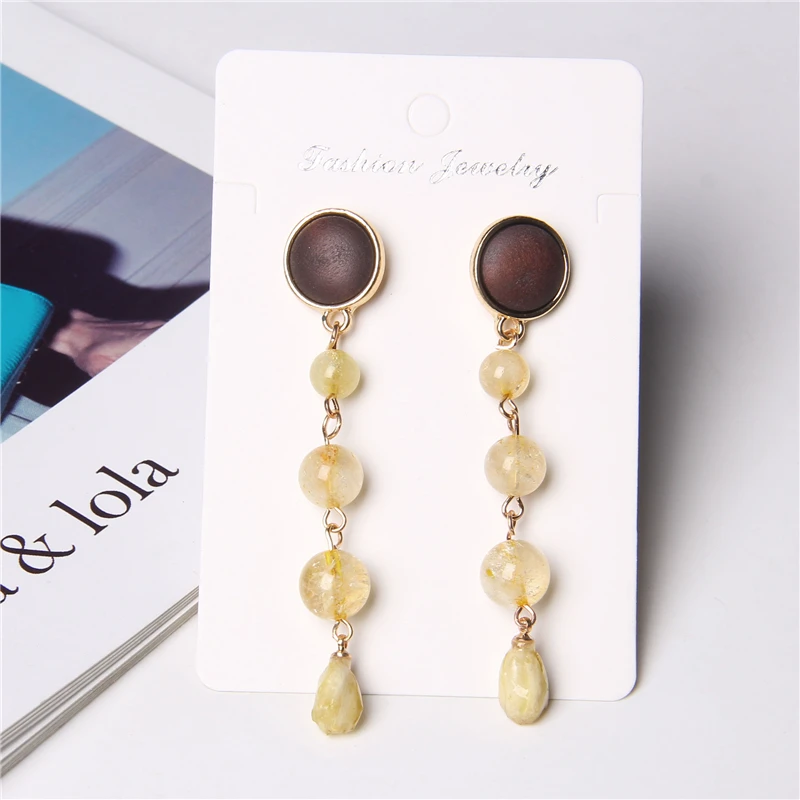 

Dried Flower Earrings Women Natural Amethysts Polished Stone Beads Pendant Drop Earrings Femme Jewelry Handmade Dangle C