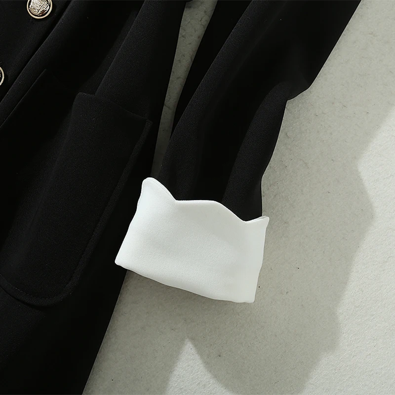

VERDEJULIAY Designer Autumn Winter Women Black Dress High Quality Office Ladies Slim Button Belt Diamonds Party Trench Dresses