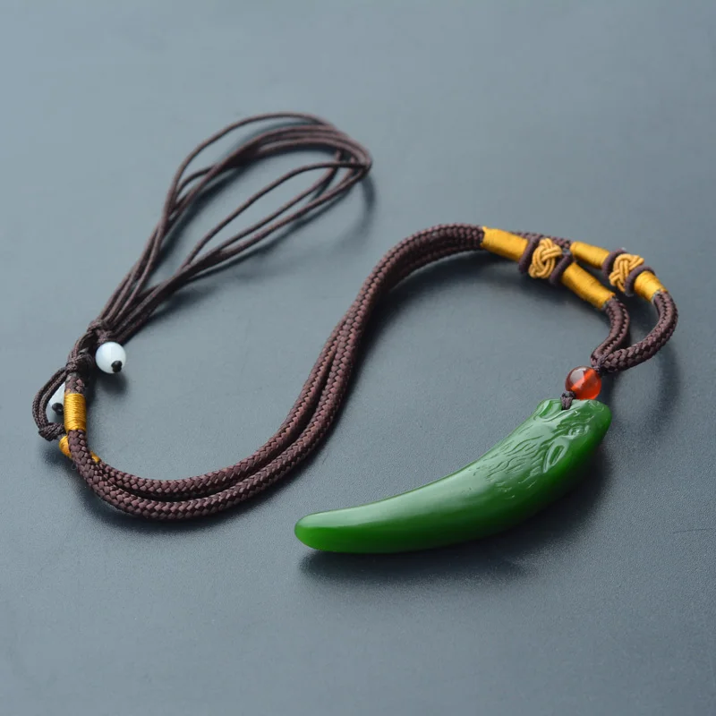 Прямая доставка натуральный нефрит Спайк Кулон резной счастливый волк кулон