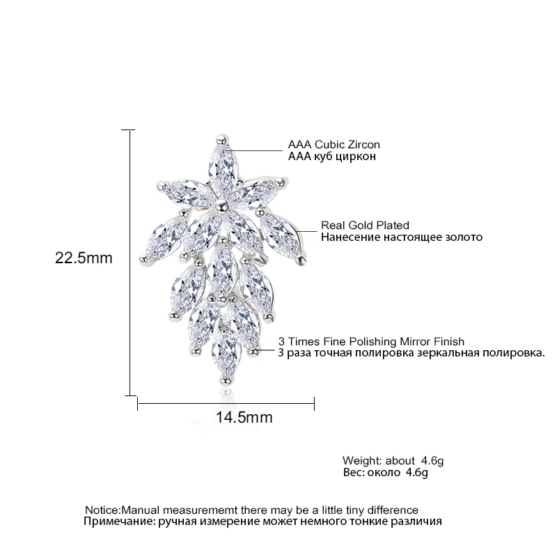Flower Shaped Earrings White Gold Color Top Quality Cubic Zircon Stud For Women Dinner Wedding Fashion Jewelry CEP558 | Украшения и
