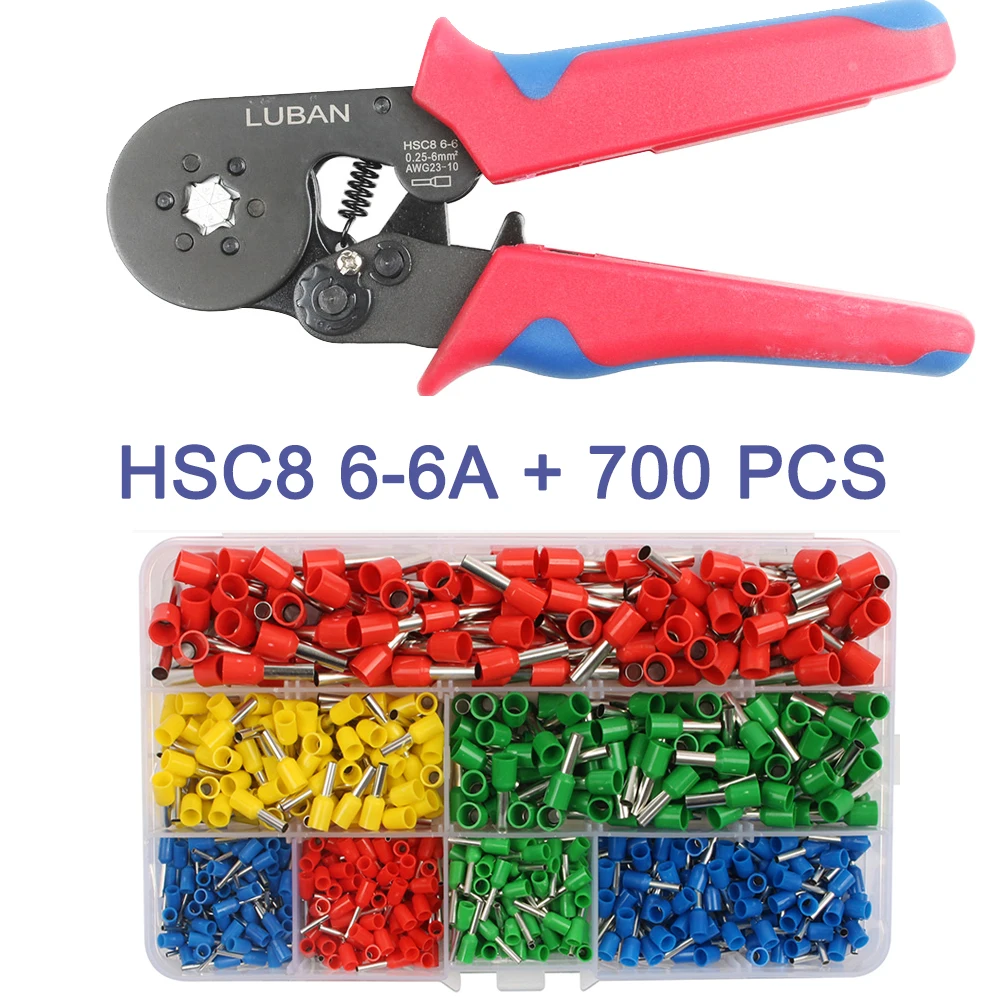HSC8 6-6A 700Pcs HSC8 6-4A HSC8 6-4C мини-тип саморегулируемые обжимные плоскогубцы 0,25-10 мм2 терминалы обжимные инструменты многофункциональный инструмент плоскогубцы - Цвет: HSC8 6-6A 700Pcs