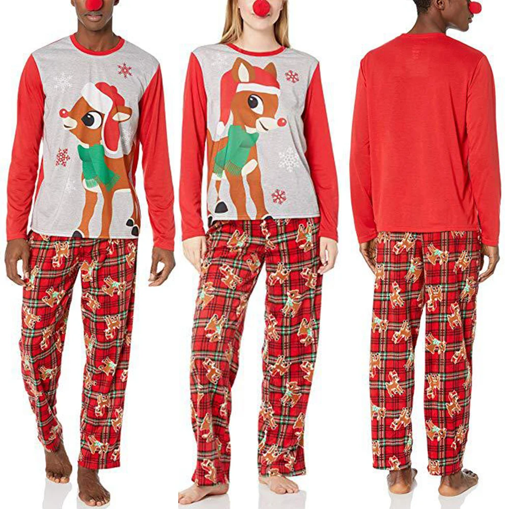 Одинаковые рождественские пижамы для всей семьи Мягкая футболка с длинными