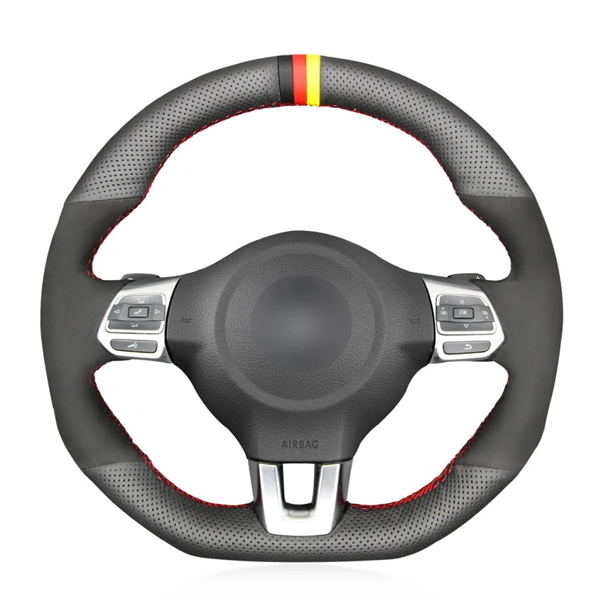 

Hand Sew Black Genuine Leather Black Suede Car Steering Wheel Cover for Volkswagen Golf 6 GTI MK6 VW Polo GTI Scirocco R Passat
