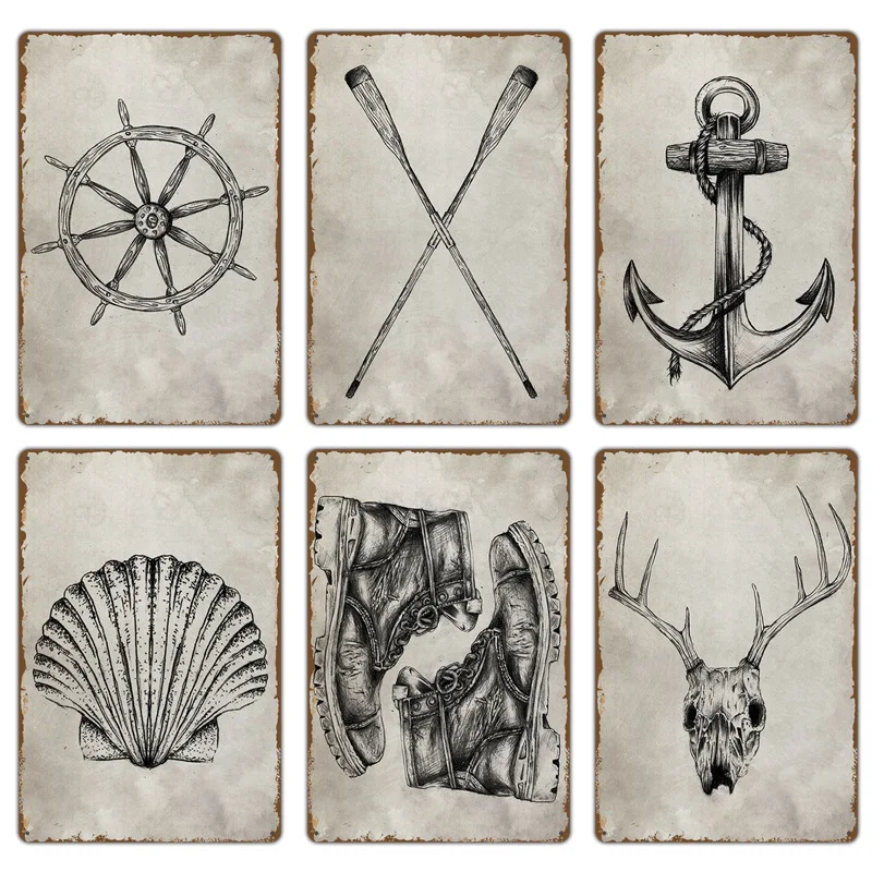 Винтажный знак моряка Оловянная живопись Предупреждение металлический Кофейня