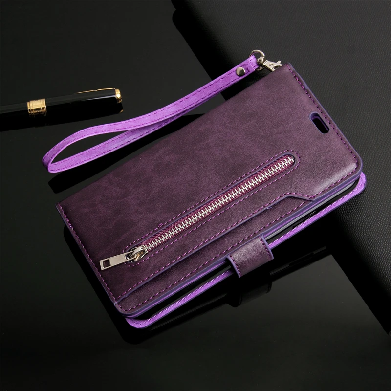 purple Чехол-книжка с бумажником для iPhone XS 11 Pro Max X XR, сумка из искусственной кожи, чехол на молнии с отделением для денег, карман на ремешке, чехол для мобильного телефона - Цвет: purple