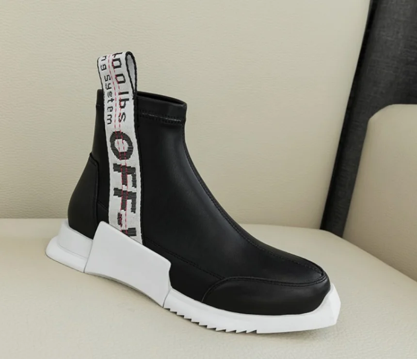 Ankle boots Женские сапоги выше колена из искусственной кожи на платформе; сапоги до середины икры; Повседневные высокие сапоги на низком каблуке, украшенные буквами; Цвет Черный; A1596 - Цвет: Ankle boots