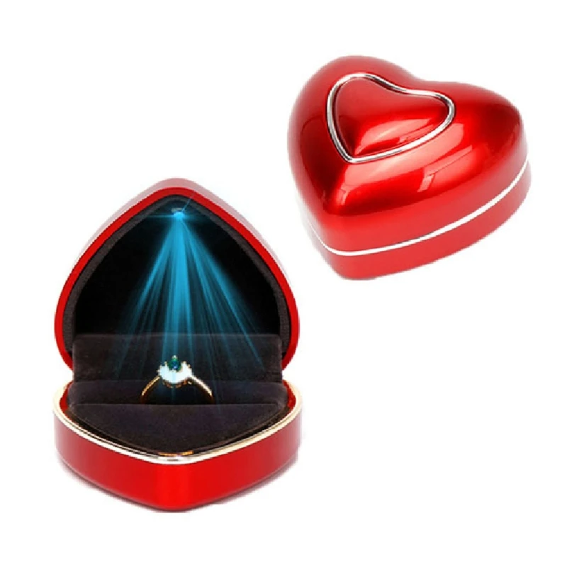 

Heart-shaped LED Light Wedding Ring Box Engagement Rings Necklace Jewelry Case