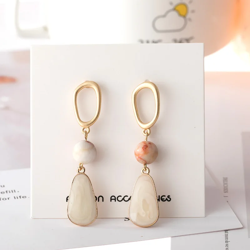 

2021 Trendy Simple Temperament Natural Stone Earrings Simple Long Irregular Oval Earrings All-match Earrings Women