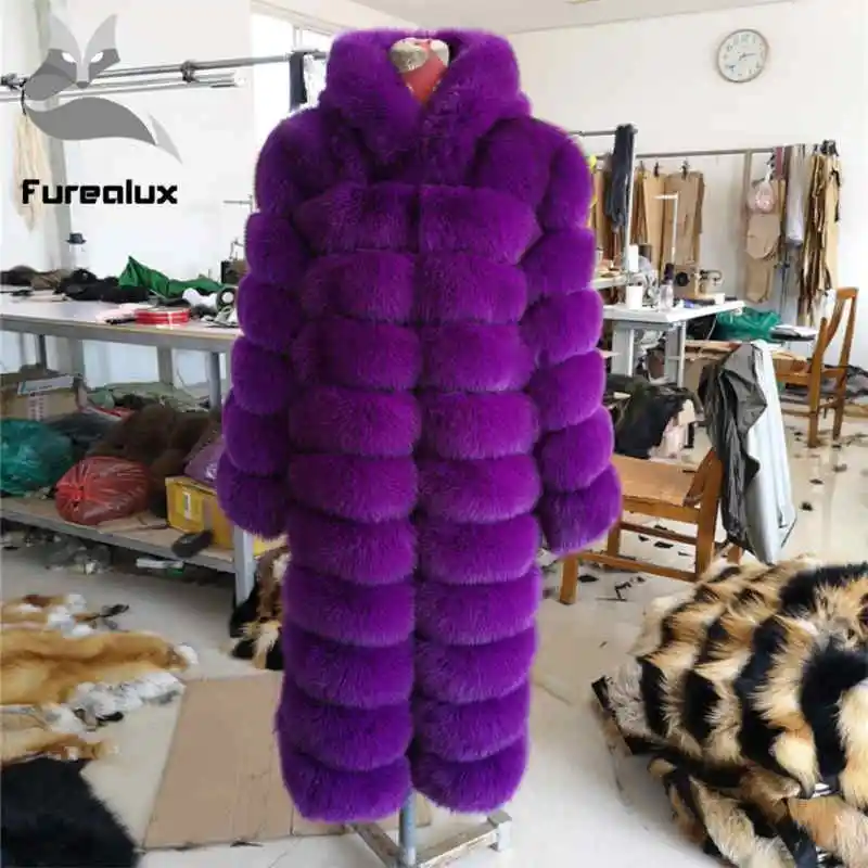 Новая модная модель фиолетового цвета на шуба из натурального Лисьего меха