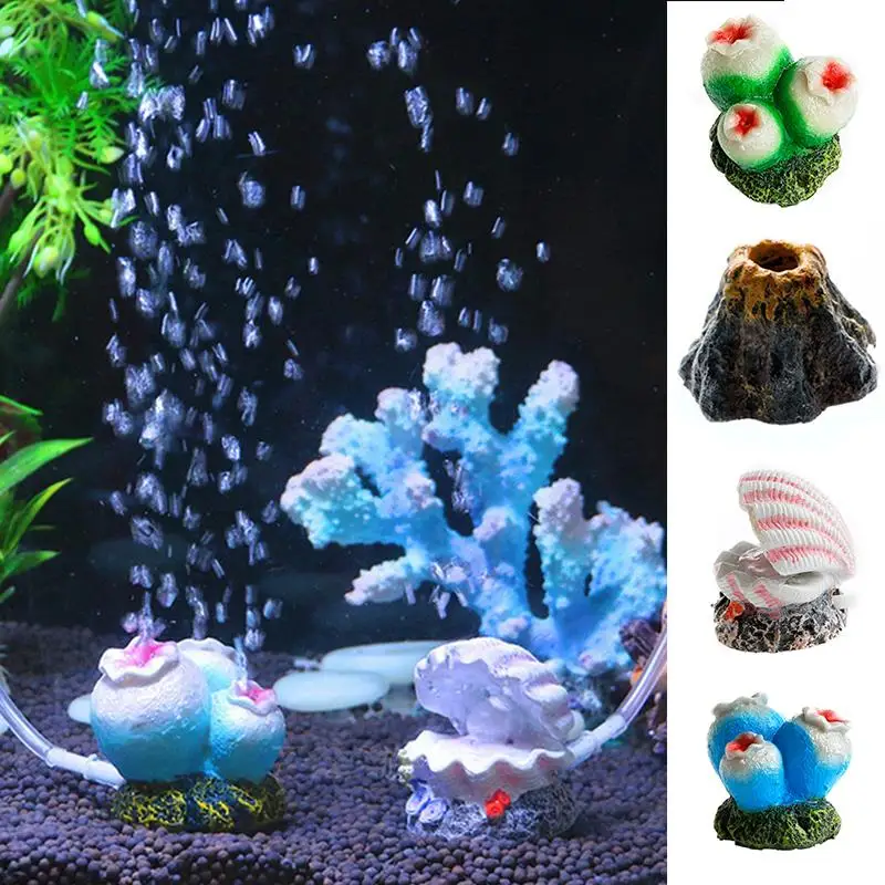 

Aquarium Decoration Fish Tank Bubble Pearl Shell Air Stone Coral Small Volcano Resin Crafts Cute Decorative Bubbling Ornament