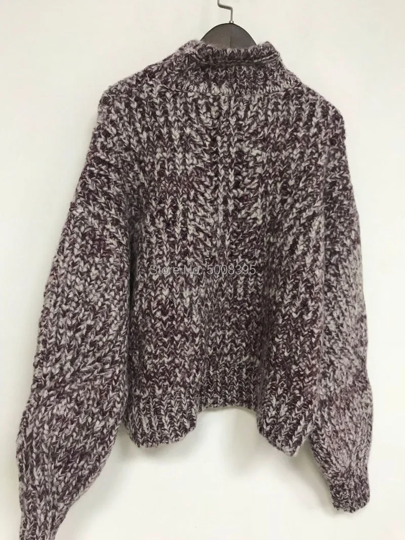 Шерстяная Смесь негабаритный вязаный свитер с высоким воротом и открытыми