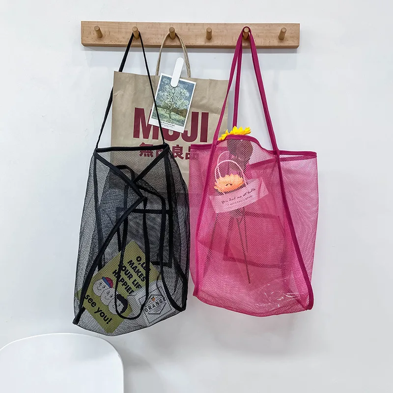

Women Fashion Mesh Shoulder Purse, Multipurpose Large Capacity Beach Tote Bag with Long Handles