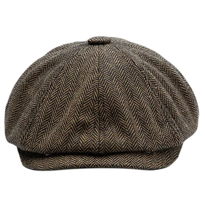 

Unisex Vintage Herringbone Pumpkin Ivy Cap Octagonal Snap Brim Newsboy Beret Hat Premium Quality