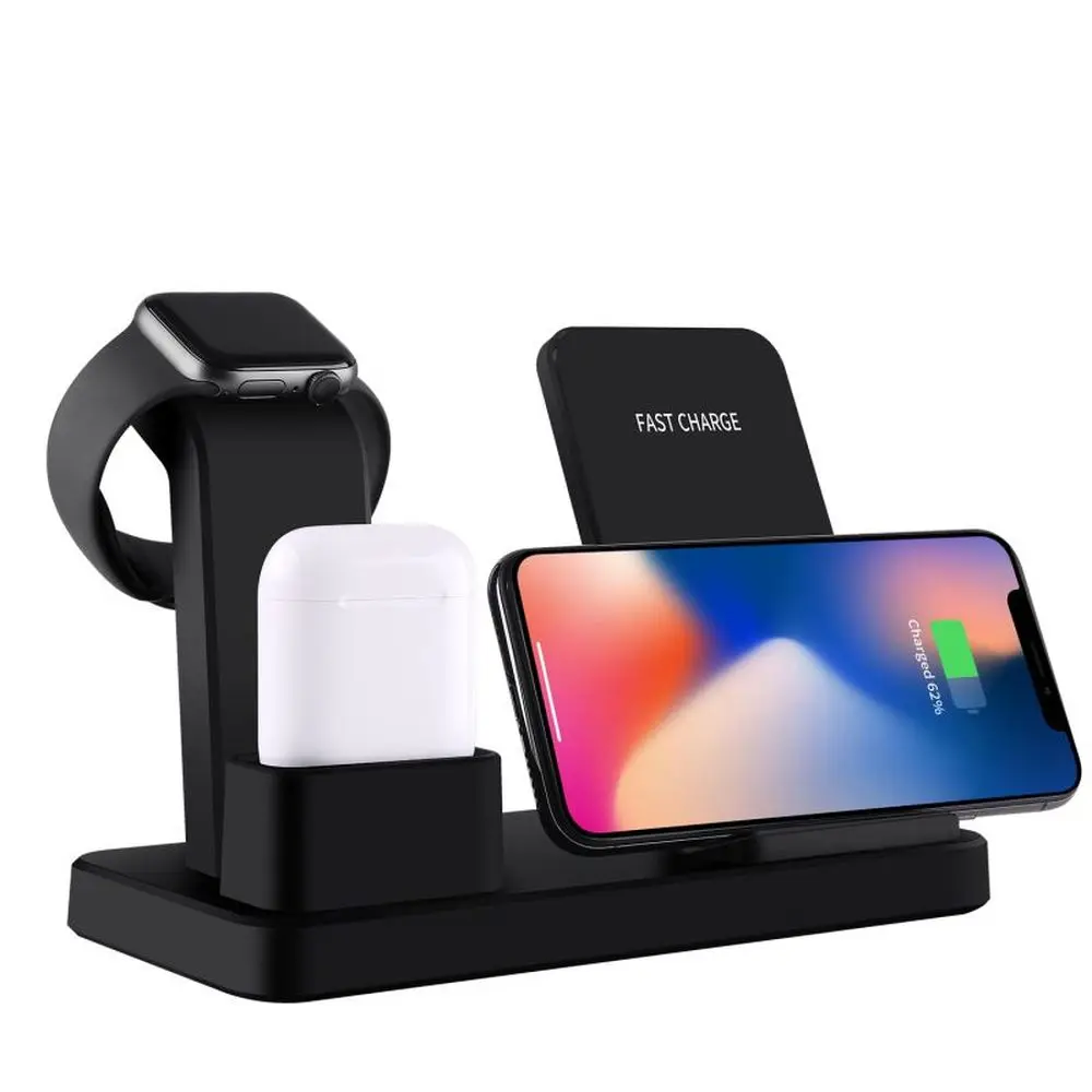3 в 1 QI Беспроводное зарядное устройство Подставка для Apple Watch серии AirPods iPhone X 8 Plus XS