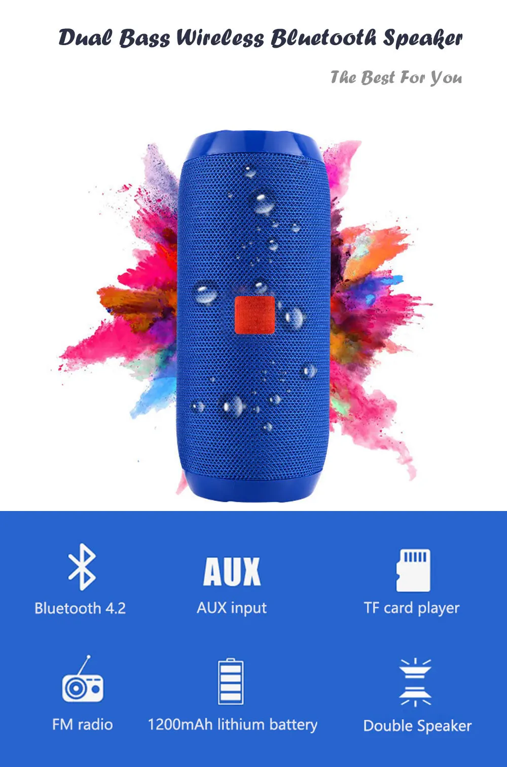 Портативный беспроводной Bluetooth динамик наружный стерео Бас громкий динамик коробка сабвуфер колонка с TF картой FM AUX MP3 музыкальный плеер TG