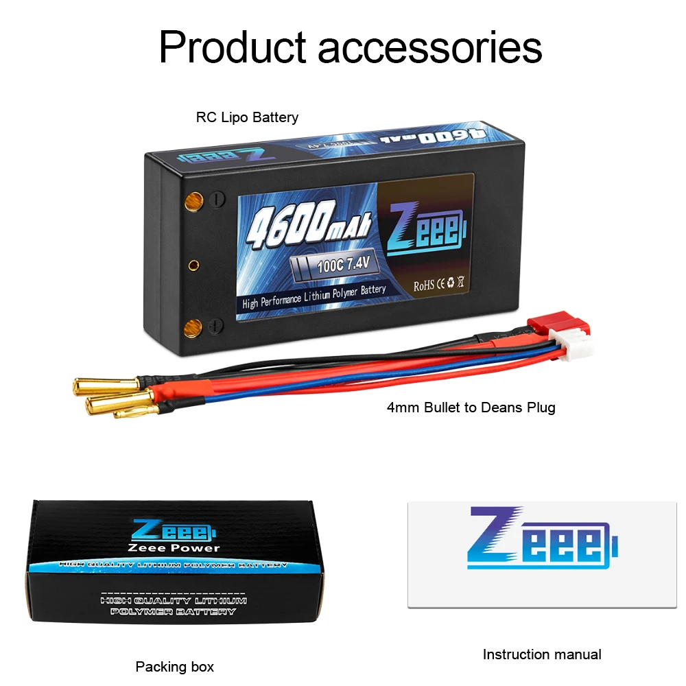 Zeee 2S short Lipo 7 4 V 4600mAh 100C аккумулятор RC батарея с 4mm Bullet Deans ультра разъем для
