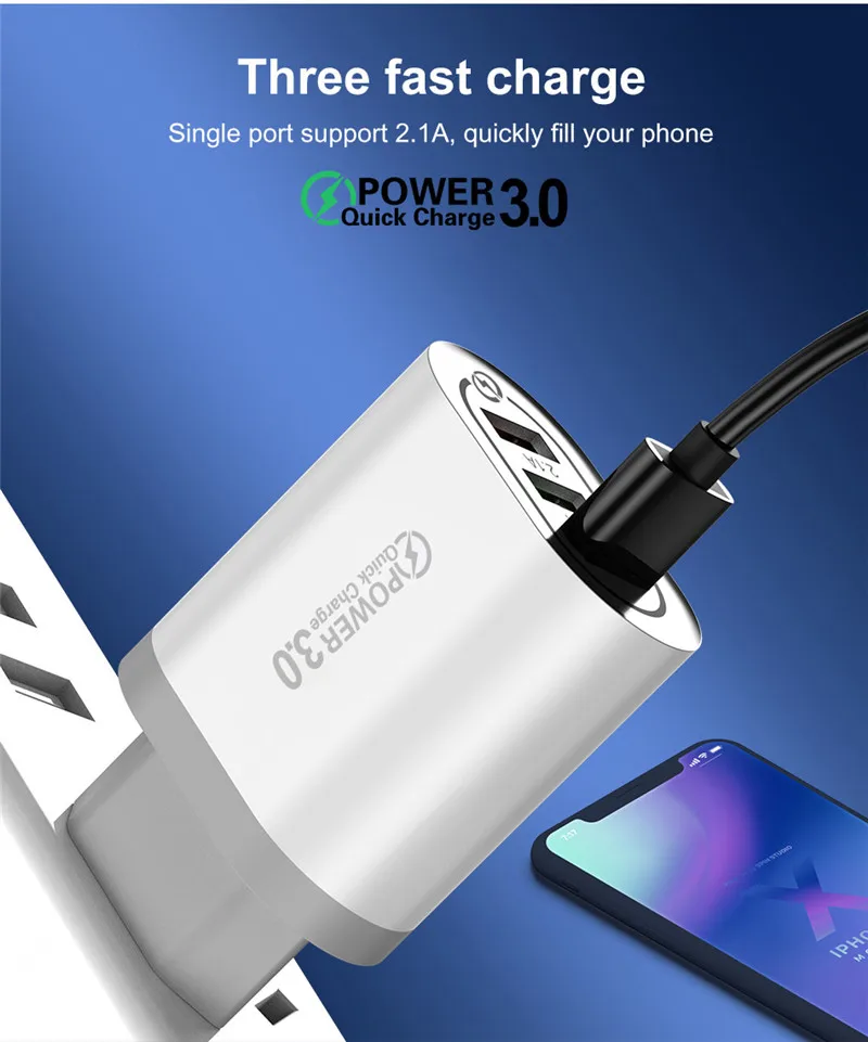USLION Быстрая зарядка 3,0 USB зарядное устройство для телефона Samsung S8 S9 Xiaomi mi 8 Huawei быстрая настенная Зарядка для iPhone 6 7 8 X XS Max iPad