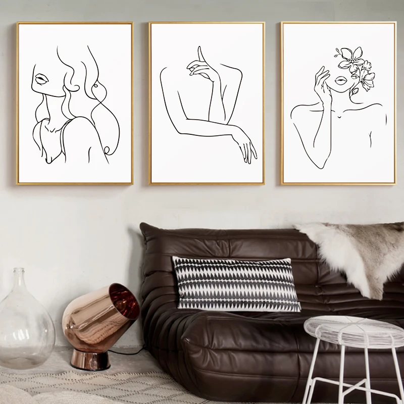 

Nordic Minimalist Sexy Girl Body Nude Aesthetic Art Prints Line Drawing Wall Pictures Canvas Painting For Bedroom Decor