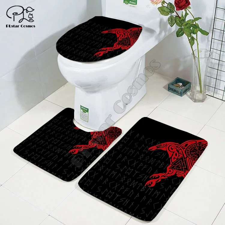 cartoon funny viking tattoo 3d printed bathroom pedestal rug lid toilet cover bath mat set drop shipping style 3 free global shipping