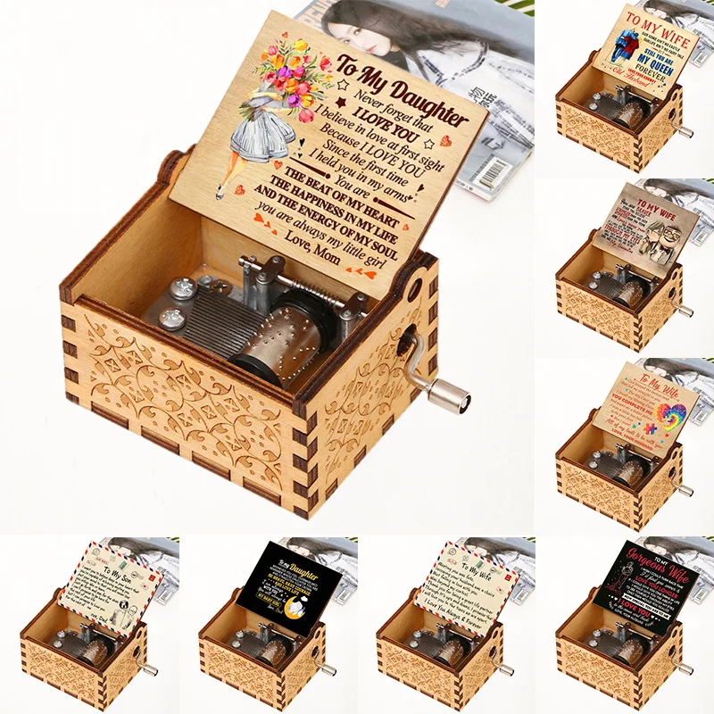 

Music Box LOVE MOM DAD To Wife Son Daughter Wooden Hand Christmas Birthday Valentines Day Gift Engraved Loves 6.4x5.2x4.2cm