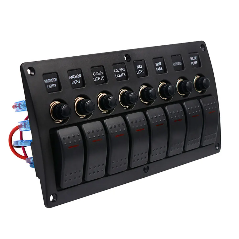 

Car 12V 24V Auto Switch Panel Waterproof 3Pin Boat Rocker 8 Gang Yacht Marine Circuit Breaker Universal LED Light