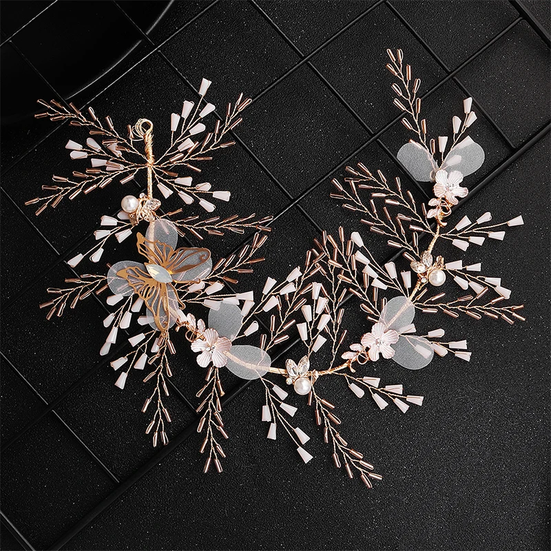 Miallo модные золотые бабочки цветы кристалл лоза для волос с серьгами Свадебные